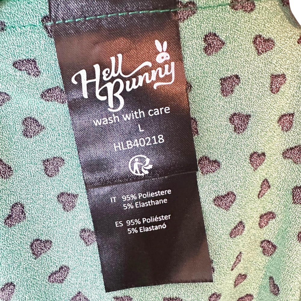 Hell Bunny Dress Paradisum 50s Keyhole Heart Polka Dot Green L Rockabilly Pinup - Picture 12 of 16